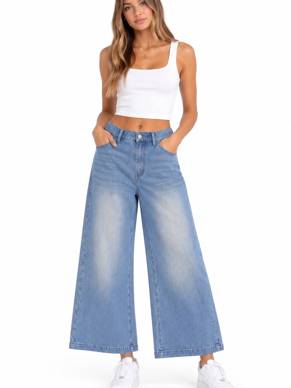 HALARA Light Blue High-Rise Pull On Wide Leg Jeans